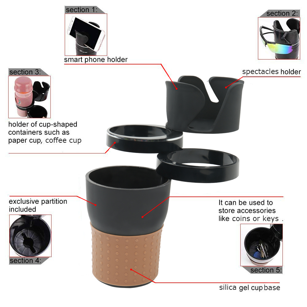 5-in-1 Multi-functional 360-Degree Rotation Car Cup Holder Adapter Drink Holder - JIN'AI JACH-0