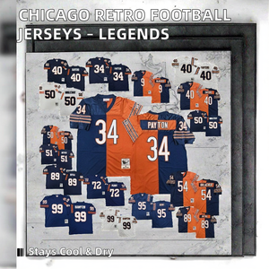2026 年批发芝加哥复古球衣 34 号佩顿 40 号塞耶斯 72 号佩里 89 号迪特卡 91 号丹特 美式复古足球短裤 100% - Product Image 6