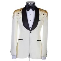 Ensemble de 2 pièces, veste blazer à revers ornée de cristaux, pantalon noir, costume pour homme personnalisé pour les occasions formelles, les mariages