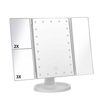 Miroir de maquillage éclairé 3 plis, grossissement 1X/2X/3X, miroir de table lumineux 22 LED avec écran tactile