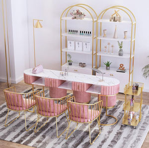 Mobilier de salon de beauté moderne Offre Spéciale Table de manucure en bois et verre avec tiroirs Station à ongles en or rose - Product Image 1