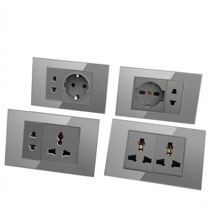 Prise murale universelle en acrylique gris, 2 prises, prise électrique européenne, américaine, britannique - Product Image 1