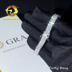 Бижутерия, 2 ряда, 3 мм, браслет из муассанита, браслет в стиле хип-хоп, серебряный, 925, бриллиантовый, Теннисный Браслет со льдом - Product Image 4