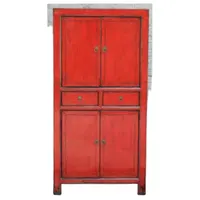 antique popular selling red four door two drawer wardrobe living room furniture