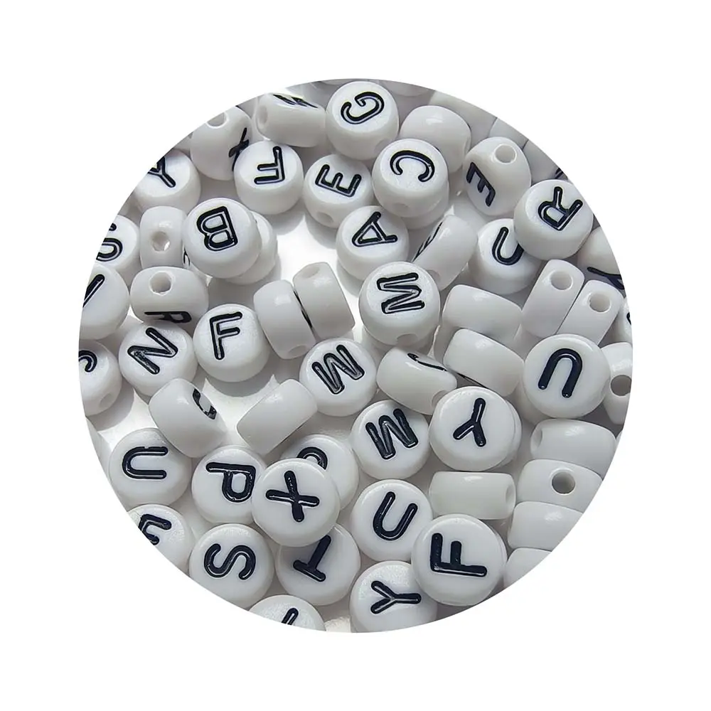 4*7MM Acrylique Blanc Pièce Ronde Perles de Lettre Alphabet Unique Lettres Alphabet Cube Simple Lettre Perles A-Z