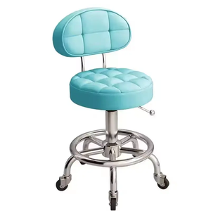 Tabouret de Beauté Métallique Réglable pour Salon de Coiffure, Onglerie et Barbershop, Chaise de Salon Ronde en Cuir Synthétique et Fer - Product Image 5