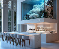 Comptoir de bar lumineux en marbre artificiel courbé et coloré, de qualité restaurant, pour mobilier de restaurant