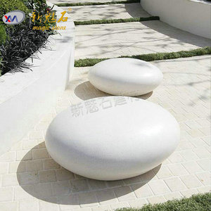 Nuevos Materiales de Construcción de Piedra, Banco de Piedra Artificial para Exteriores, Ovalado, Simulación de Piedra, Blanco Grisáceo, Personalizable, Silla de Patio Impermeable - Product Image 3