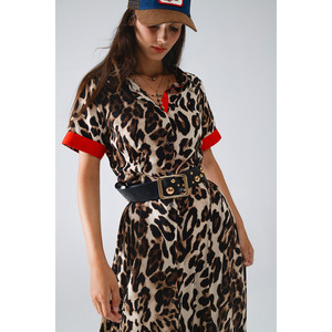 Robe maxi à boutons imprimé léopard avec détails rouges - Product Image 3