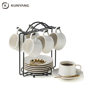Bán buôn hộ gia đình Espresso gốm Mug <span class=keywords><strong>Cup</strong></span> với chiếc đĩa đầy màu sắc Men tùy chỉnh chén gốm và chiếc đĩa đặt - Product Image 1