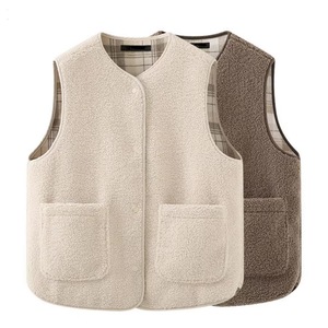 Gilet Antivento in Finto Velluto Lavorato a Maglia <span class=keywords><strong>per</strong></span> Donna, Stile Autunnale USA/UE, Elegante, Monopetto con Bottoni e Tasche, Senza Maniche - Product Image 1