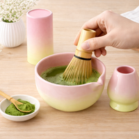 Nouveau design – Bol à matcha dégradé rose et jaune avec bec verseur pour les amateurs de matcha – Chawan en céramique – Ensemble à matcha personnalisé