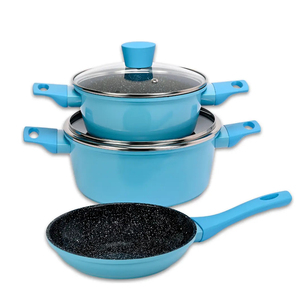 Modern <b>Ceramic</b> Marble Coated Pot <b>Pan</b> Silicone Glass Lids Bakelite Handles Non-Stick Forged Aluminum Cookware Set for Gas - Product Image 3