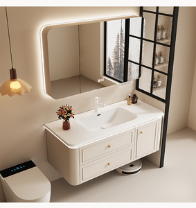 2026 New Smart Cream Style Bathroom Cabinet Integrated Ceramic Hand Wash Basin Cabinet Washing <b>Table</b> - Product Image 4