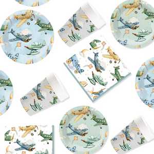 DAMAI Artículos para Fiestas Infantiles con Temática de Avión, Vajilla Incluye Platos, Vasos y Servilletas de Papel, para 8 Personas - Product Image 4