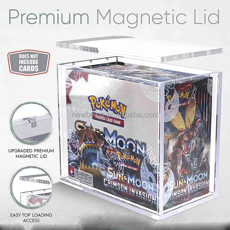 Caixa de jogo de proteção ETB em acrílico transparente tamanho personalizado, caixa de exibição de pokemon em acrílico
