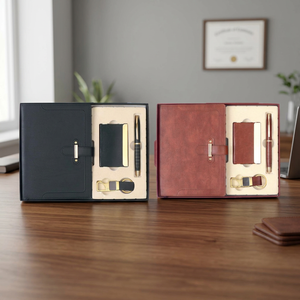 Luxury Business Personalized Leather Executive Gift Set Embossed <b>Diary</b> Keychain Card Holder-Customized Color Gift Box New Year - Product Image 3