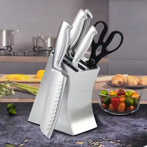 Set di coltelli da cuoco professionale di vendita calda 2023 Set di coltelli da cucina in acciaio inossidabile da 7 pezzi con blocco in acciaio inossidabile