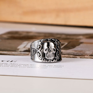 European American Style <b>Titanium</b> Steel Skull <b>Ring</b> Hollow Pattern Punk Men's Jewelry Gift SA855 - Product Image 1