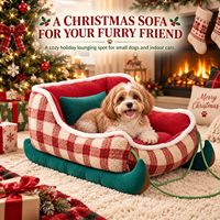 Canapé-lit pour animaux de compagnie de Noël pour petits chiens et chats, confortable, à carreaux, avec coussin amovible, antidérapant, pour l'intérieur, lit d'hiver pour animaux de compagnie