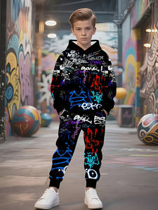 Automne mode deux pièces enfants à capuche lâche pantalons décontractés ensemble 3D motif garçon <span class=keywords><strong>sweat</strong></span> à capuche pour bébés vêtements à la mode - Product Image 2