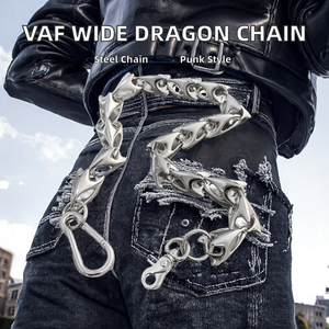 Chaîne de pantalon VAF *WOW* 26 mm de large, motif Dragon Bones, 70 cm, en acier inoxydable, chaîne classique avec boucle pour jeans - Product Image 2