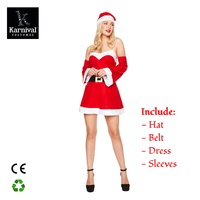 Erwachsene Damen Weihnachts-TV- und Film-Kostüm Cosplay Rotes Samt Sexy Santa-Kleid-Set mit Hut Gürtel Ärmel Polyester