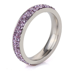 Titanium Steel <b>Ring</b> 4Mm Double Row Pave <b>Set</b> Purple Crystal Jewelry Gift For <b>Women</b> - Product Image 1
