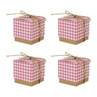 Boîtes à carreaux bleues et roses en carton, boîte cadeau pour fête avec pendentif en corde de chanvre, conteneur pour bonbons, friandises, biscuits, pâtisseries
