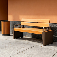 Banc d'extérieur 2 places en acier inoxydable et bois massif avec dossier carré pour patio, parc, cour