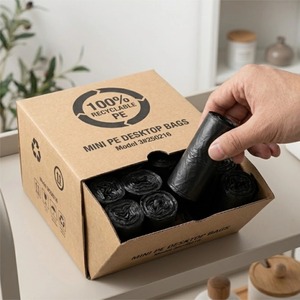 Mini sac poubelle noir en PE pour bureau, supermarché et rangement de t-shirts, usage domestique, avec soufflet latéral pour ramassage de déjections de chat et de chien - Product Image 5