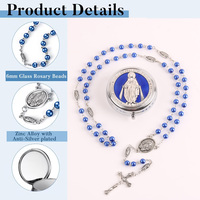 Nouveau style Collier de perles rondes bleues imitation perle avec pendentif croix, ensemble chapelet Vierge Marie, cadeau tendance