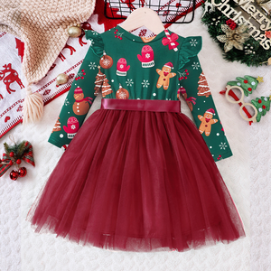 Vestito da principessa con fiocco da bambino natalizio a manica lunga in Tulle rosso vestito da neonato Festival - Product Image 2