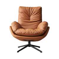 Fauteuil moderne en cuir véritable avec coussin pivotant et repose-pieds pour bureau, salon, chambre, salle à manger, hôtel, villa, loisirs