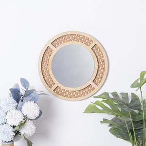 <b>Round</b> <b>Wall</b> <b>Mirror</b> Imitation Rattan Woven Frame Decorative Home Decor Hanging Item For Living Room Entryway - Product Image 1
