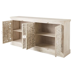 Aparador Jodhuri Woods Velio en Madera de Mango con Acabado Blanco Desgastado, con Elegantes Grabados a Mano y Construcción Duradera - Product Image 4