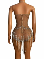 Combinaison sexy à col en V pour soirée en boîte de nuit, perles, franges, justaucorps pour femmes, combinaison à strass, tenue de festival, vêtements de danseuse gogo
