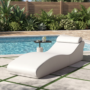 White Outdoor Lounge <b>Bench</b> Patio Daybed Upholstered Terrace Chaise Sofa With Side Table - Product Image 3