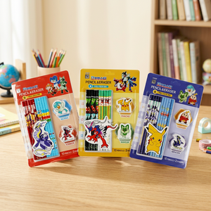 Ensemble de gommes à crayon en bois Pokémon, papeterie coréenne pour enfants, fournitures scolaires, cadeau de dessin animé, jouet pour enfants et étudiants, vente en gros - Product Image 2