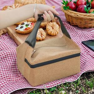 Quick Ship Cork Lunch Bag with Zipper & Handle Big Capacity Embossed Design-Promotional <b>Gift</b> for <b>Office</b> Picnic & Camping - Product Image 3