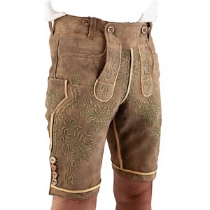 Pantalones Cortos Tradicionales Alemanes de Alta Calidad para Hombre, Lederhosen Bordados en Cuero Vacuno Genuino, para el Oktoberfest, Estilo Bávaro - Product Image 1