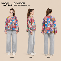 Nouvelle Veste matelassée coupe-vent d'hiver pour femme, motif floral vintage, avec boutons, logo personnalisé, faible MOQ, manteau contrastant, vente en gros OEM ODM