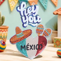 Patchs brodés de sequins Mexique, appliques colorées en forme de cœur mexicain et sombrero pour vêtements, sacs, festivals et décoration DIY