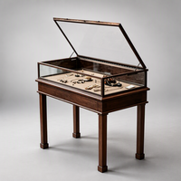 Vitrine à bijoux vintage en bois avec dessus en verre trempé, comptoir de présentation de bijoux de luxe pour boutique