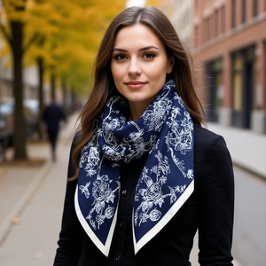 ผ้าพันคอสามเหลี่ยมอเนกประสงค์ 135x60 ซม. ผ้าพันคอไหมพิมพ์ลายดอกไม้สำหรับผู้หญิงเครื่องประดับแฟชั่น - Product Image 2