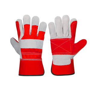 Gants de sécurité en cuir rouge avec doublure en coton, thermiques, longueur poignet, pour usage extérieur en hiver, style uni - Product Image 1