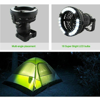 Lampes de camping portables 2 en 1 avec 18 LED et ventilateur de plafond, gadget de camping extérieur, lumière de camping suspendue pour tente d'urgence