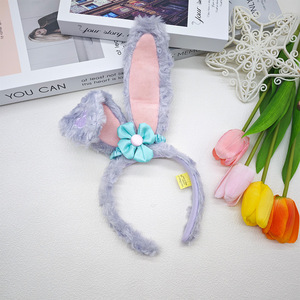 Diadema con orejas de conejo moradas y accesorio para el cabello con flores para mujeres y niñas, para fiestas. - Product Image 1