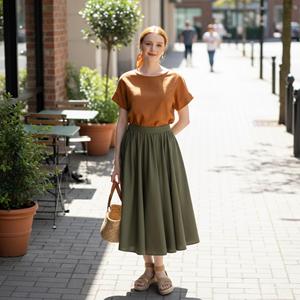 Gonna Midi in Lino CHERRY OEM ODM, Abbigliamento Estivo da Donna Stile A-Line - Product Image 1