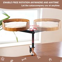 Lit de bureau pour chat - 360 °   Hamac rotatif et réglable en bois avec tapis pour animaux lavable, gain de place pour le bureau à domicile/les bureaux d'ordinateur